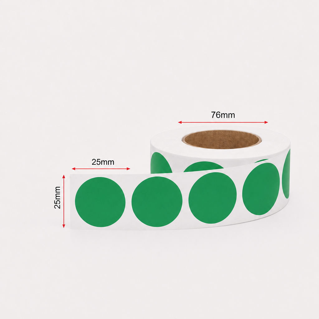 Stock Label Dots Green 25mm 500 labels/roll