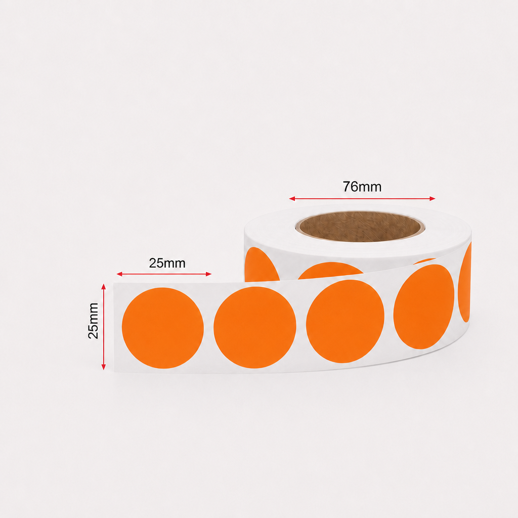 Stock Label Dots Orange 25mm 500 labels/roll