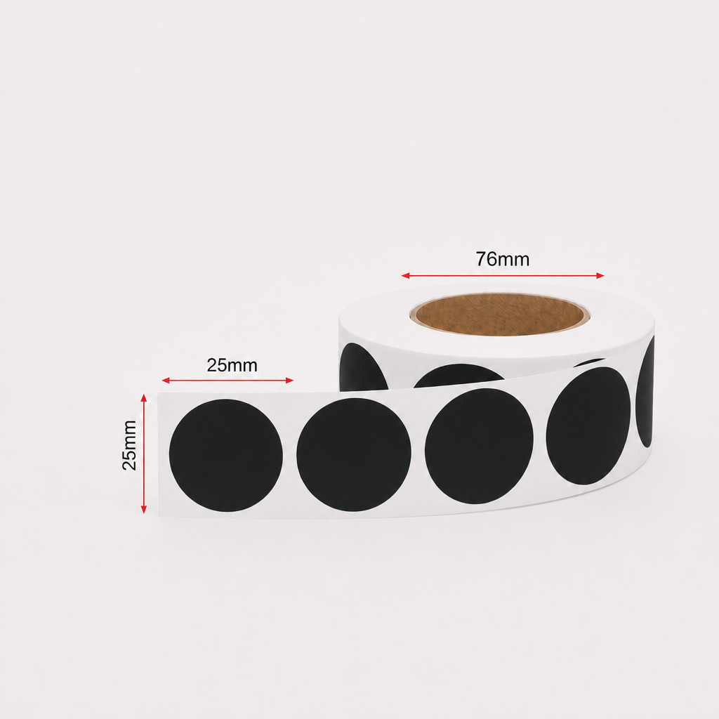 Stock Label Dots Black 25mm 500 labels/roll