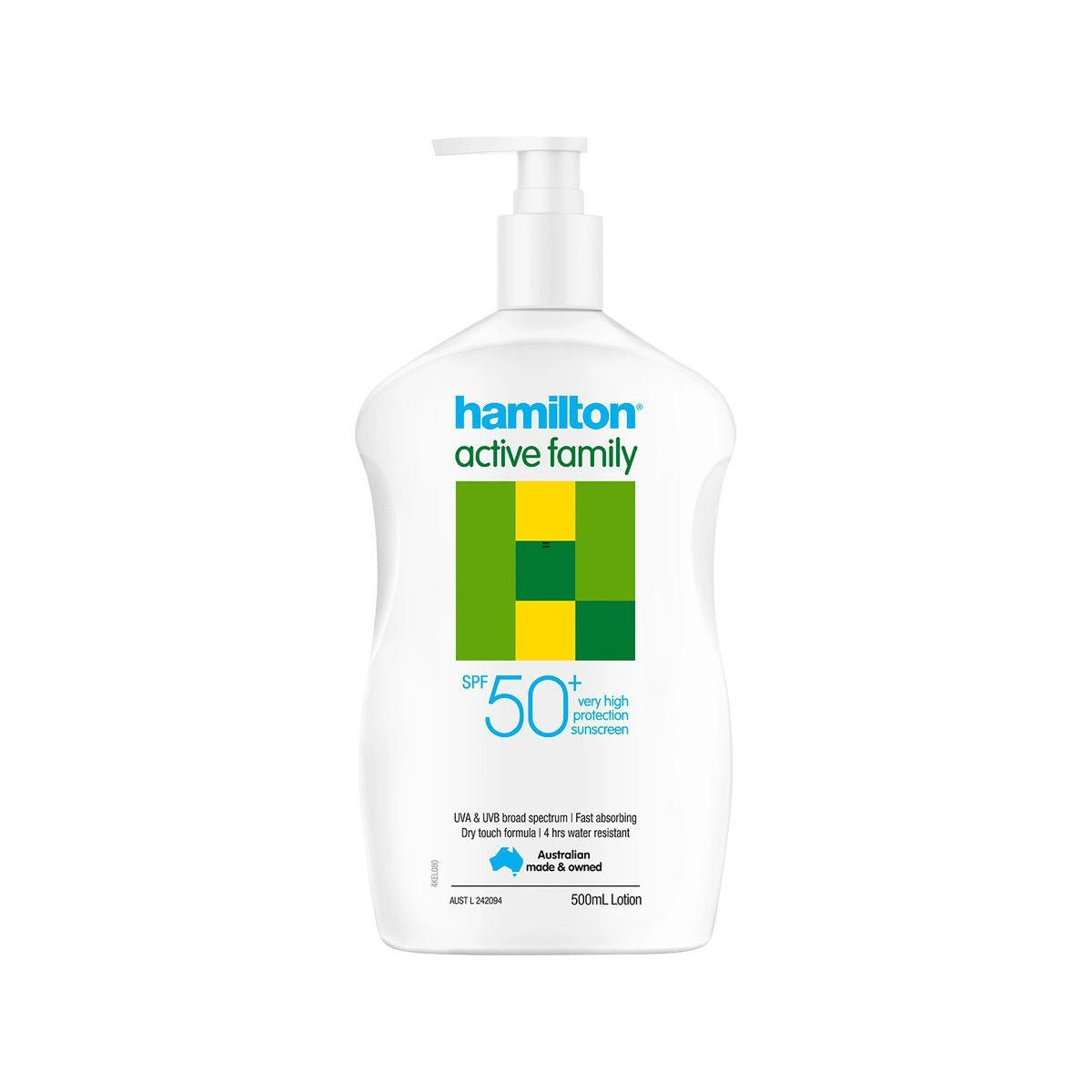 Hamilton Active Family Lotion SPF50+ Sunscreen 500ml Pump - Omni Packaging 
