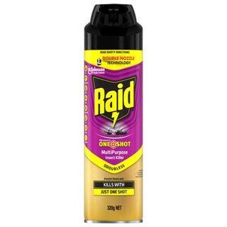 RAID One Shot Double Nozzle Multipurpose Insect Killer Odourless 320g - Omni Packaging 