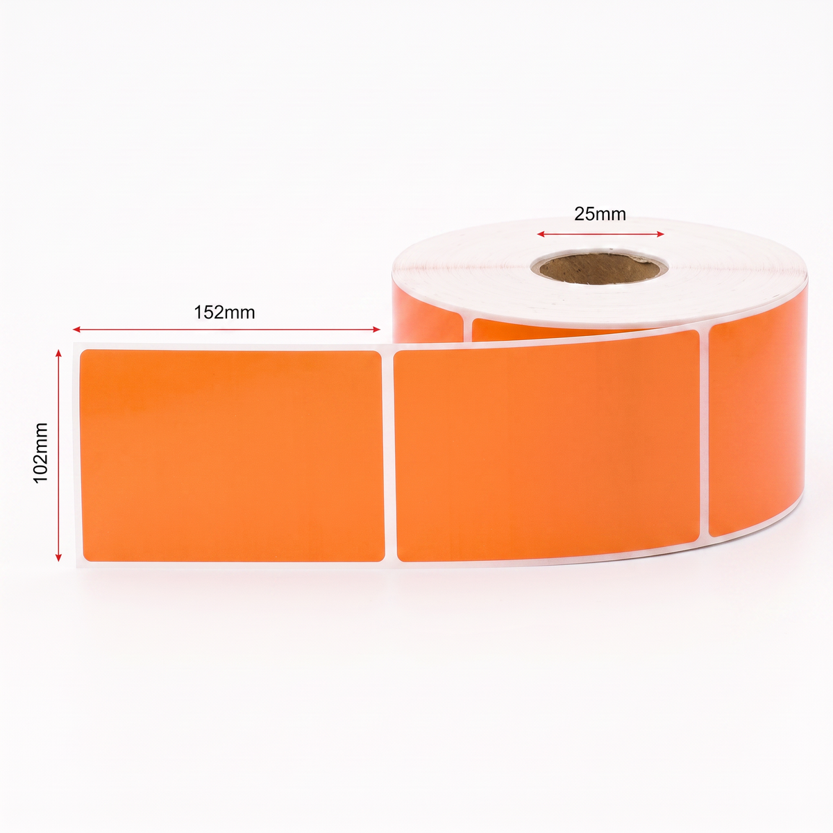 Thermal Direct Label Paper Orange Permanent 102mm x 152mm Perf. 85/roll 25mm core - Omni Packaging 