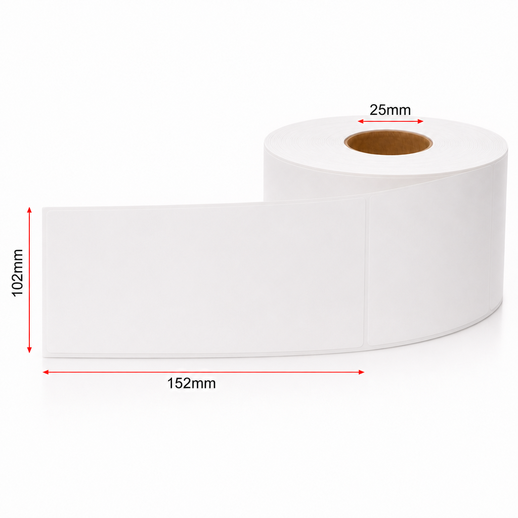 Thermal Direct Label Paper White Removable 102mm x 152mm Perf. 100/roll 25mm core - Omni Packaging 
