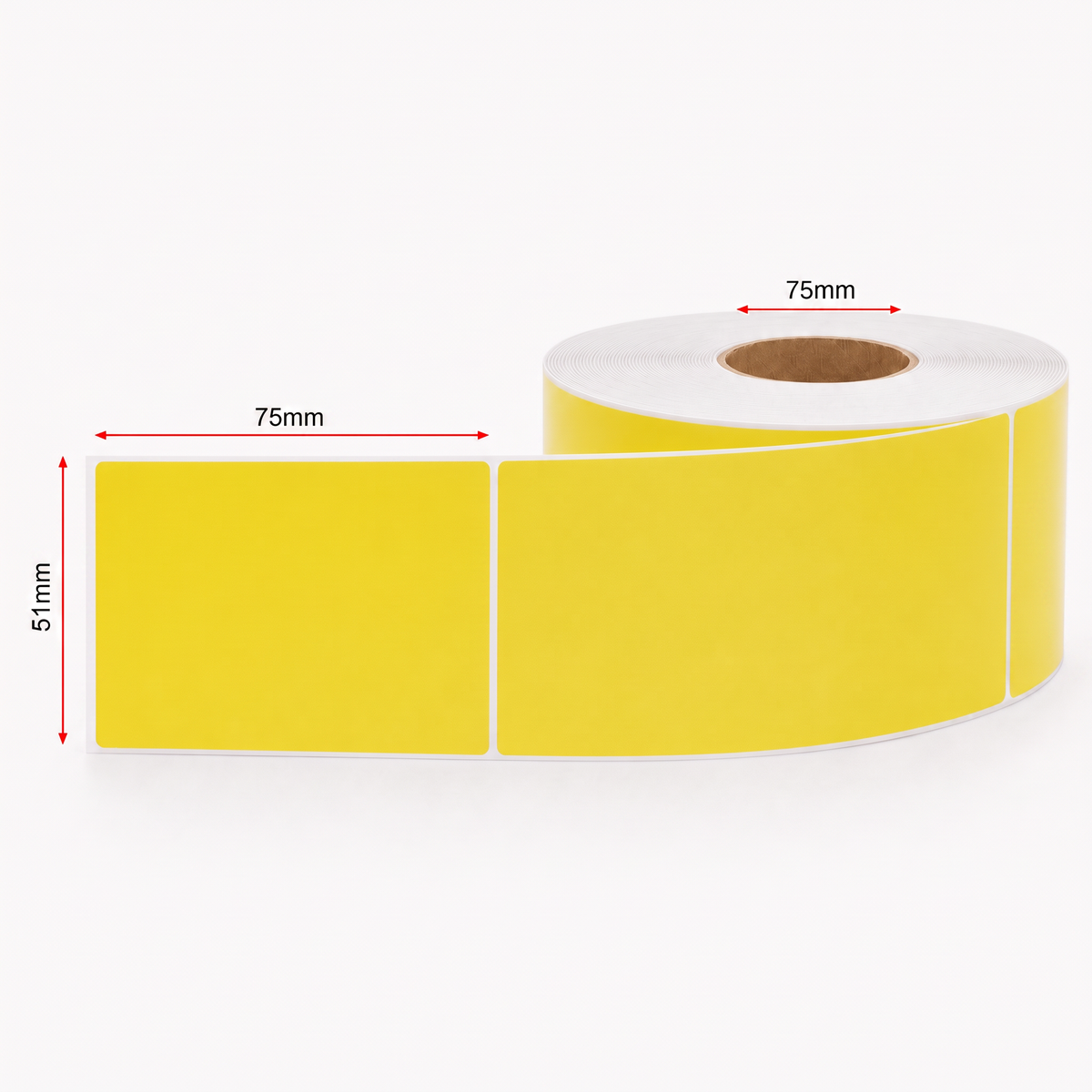 Thermal Direct Label Paper Yellow Permanent 51mm x 75mm Perf. 1750/roll 76mm core - Omni Packaging 