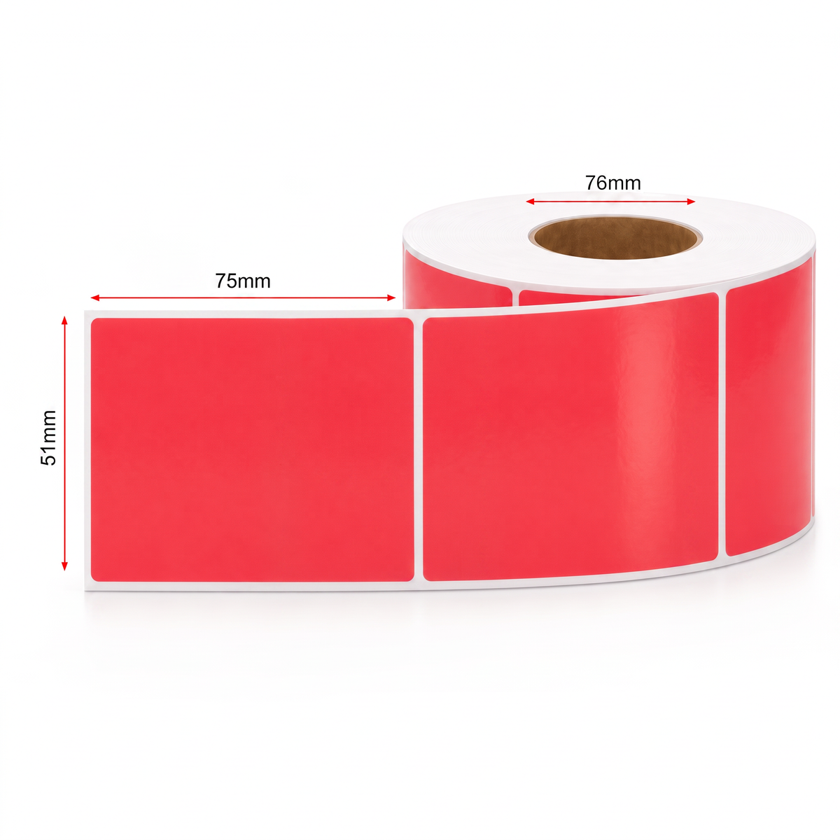 Thermal Direct Label Paper Red Permanent 51mm x 75mm Perf. 1750/roll 76mm core - Omni Packaging 