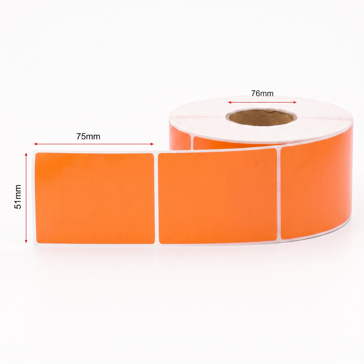 Thermal Direct Label Paper Orange Permanent 51mm x 75mm Perf. 1750/roll 76mm core - Omni Packaging 