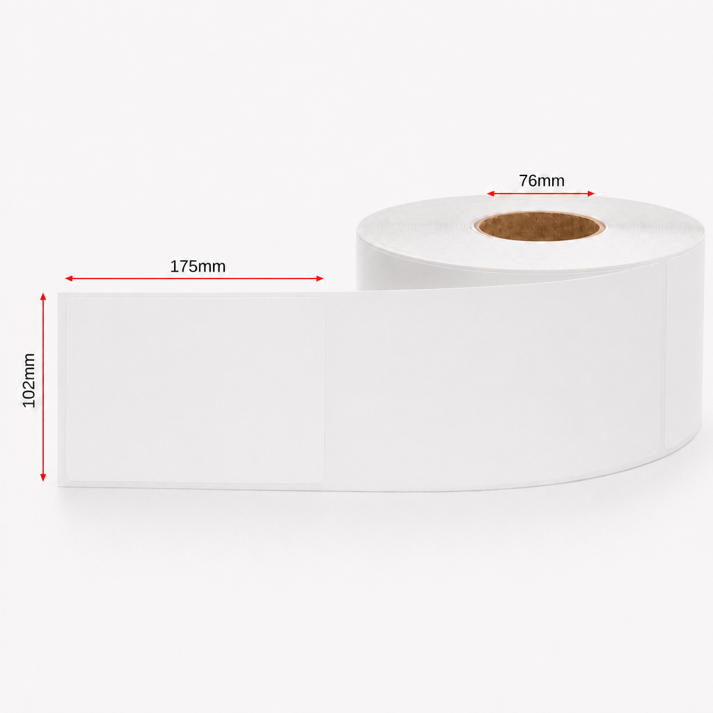 Thermal Direct Label Paper White Permanent 102mm x 175mm Non Perf. 3000/roll 76mm core - Omni Packaging 