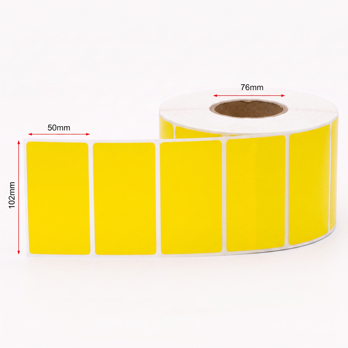 Thermal Direct Label Paper Yellow Permanent 102mm x 50mm Perf. 2740/roll 76mm core - Omni Packaging 