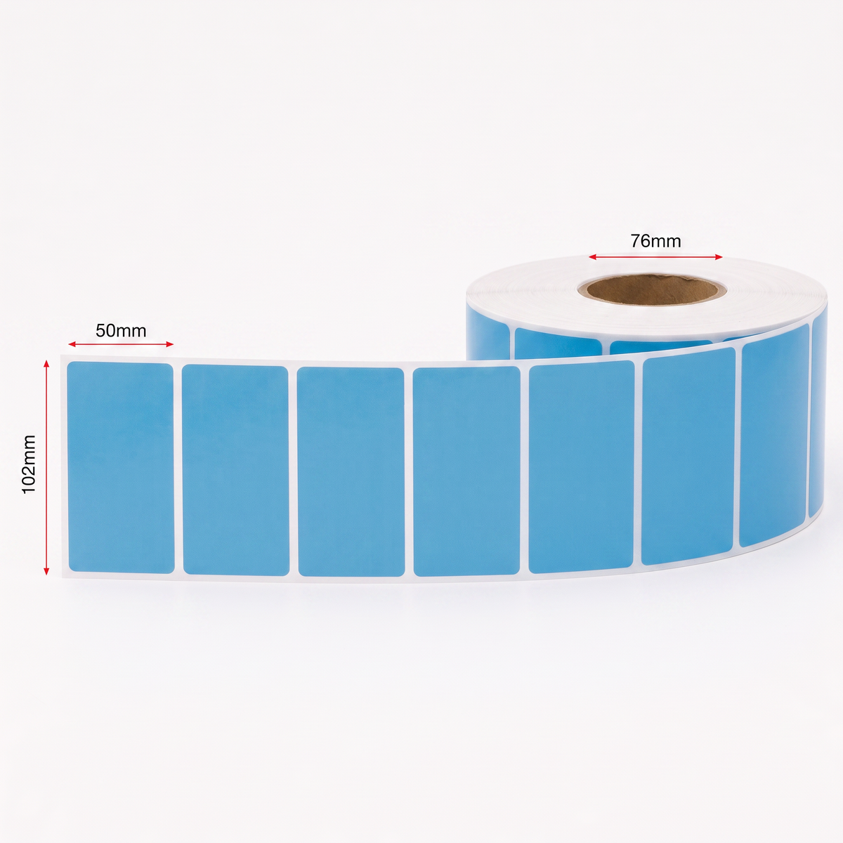 Thermal Direct Label Paper Blue Permanent 102mm x 50mm Perf. 2740/roll 76mm core - Omni Packaging 