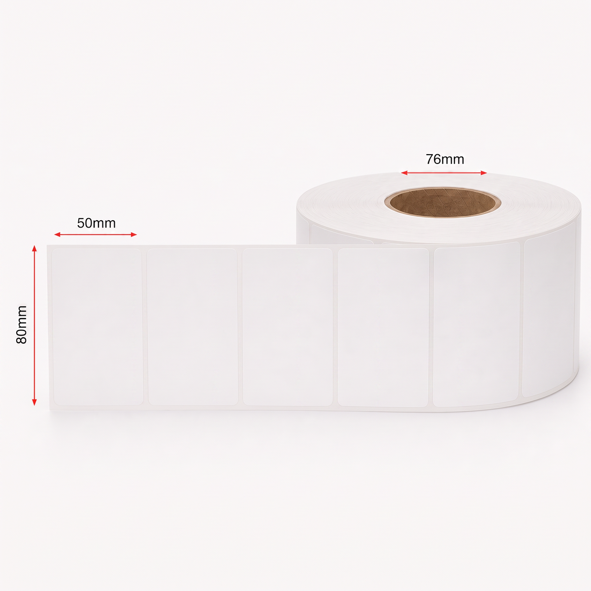 Thermal Direct Label Paper White Permanent 80mm x 50mm Non Perf. 10000/roll 76mm core - Omni Packaging 