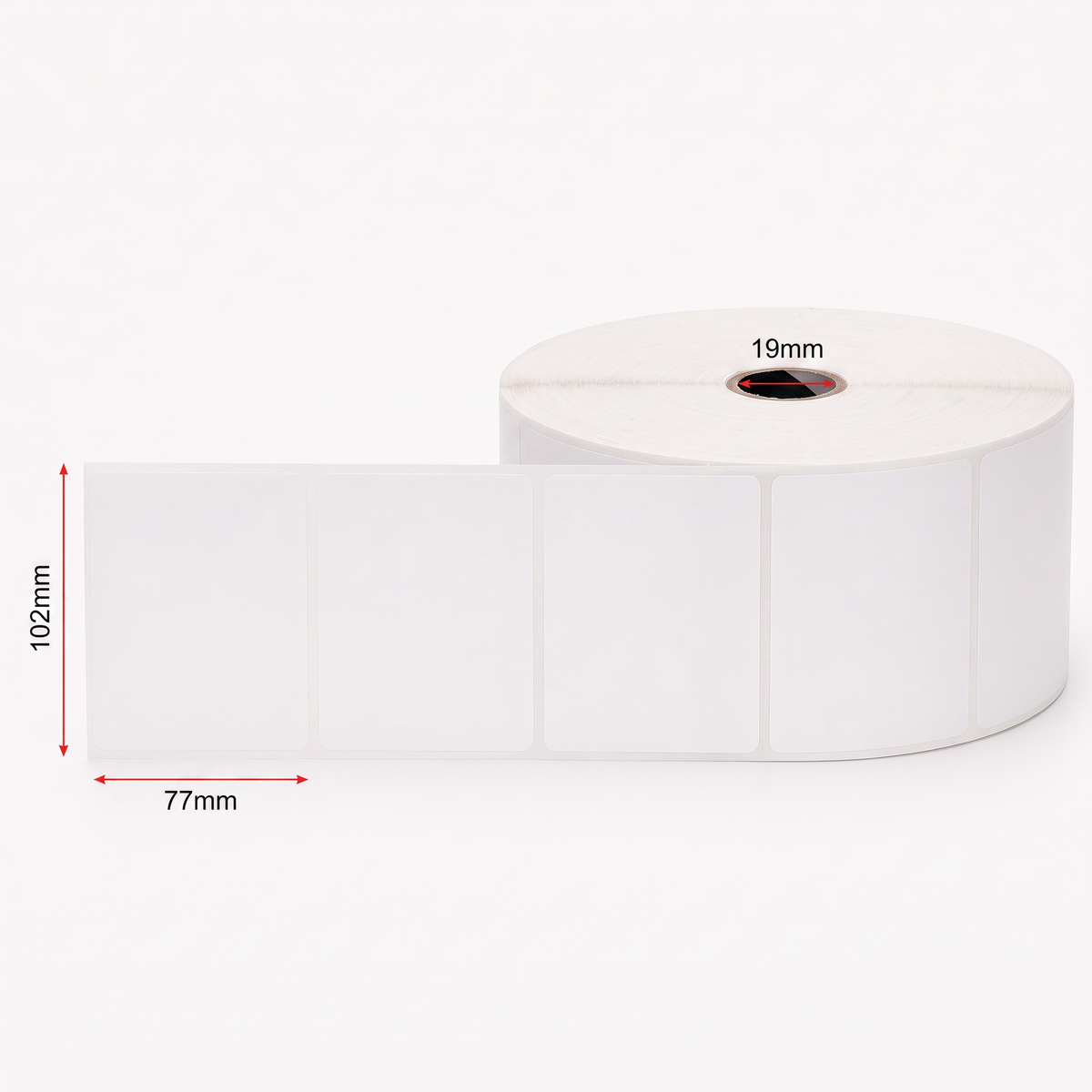 Thermal Direct Label Tyre White Permanent 102mm x 77mm Perf. 100/roll 19mm core - Omni Packaging 