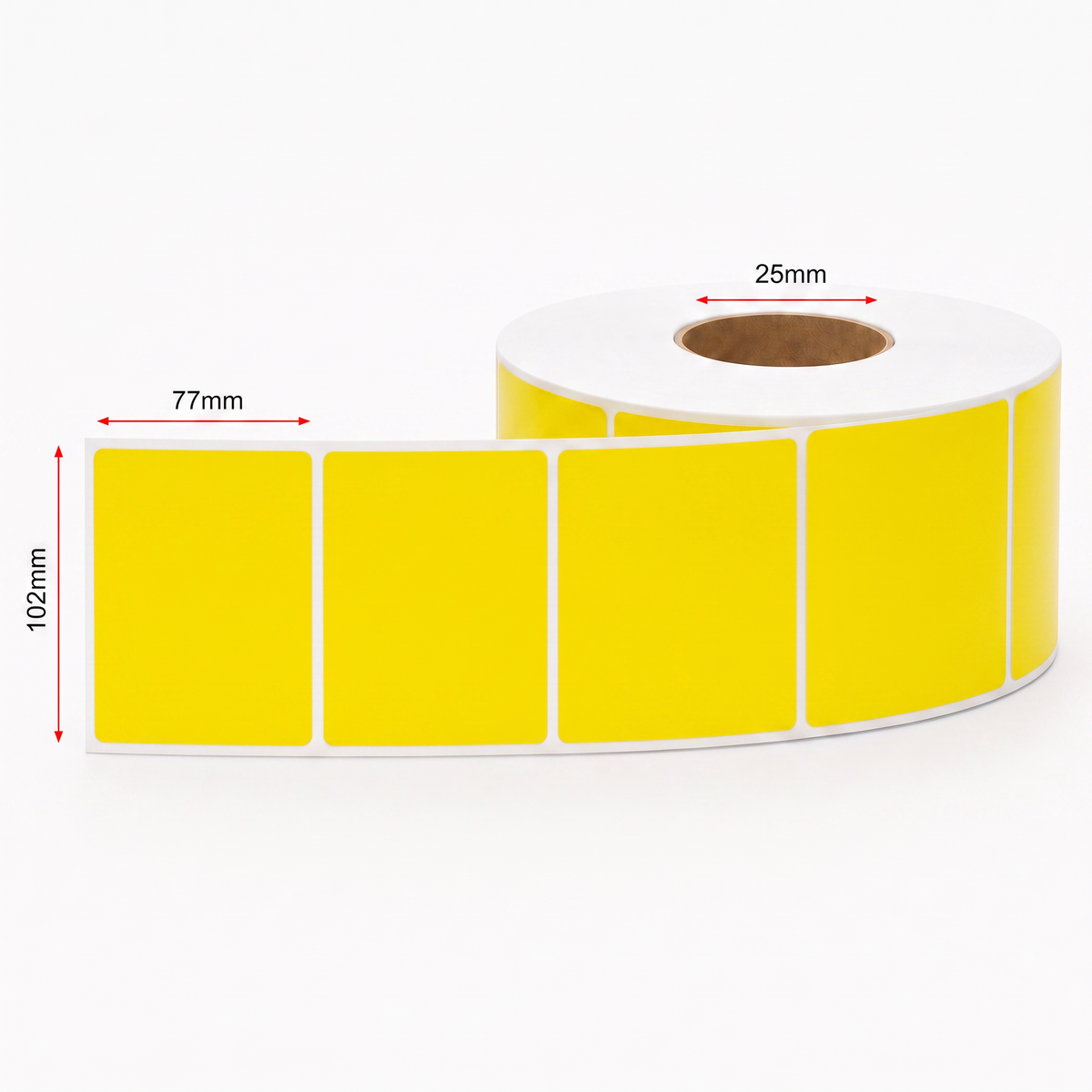 Thermal Direct Label Paper Yellow Permanent 102mm x 77mm Perf. 500/roll 25mm core - Omni Packaging 