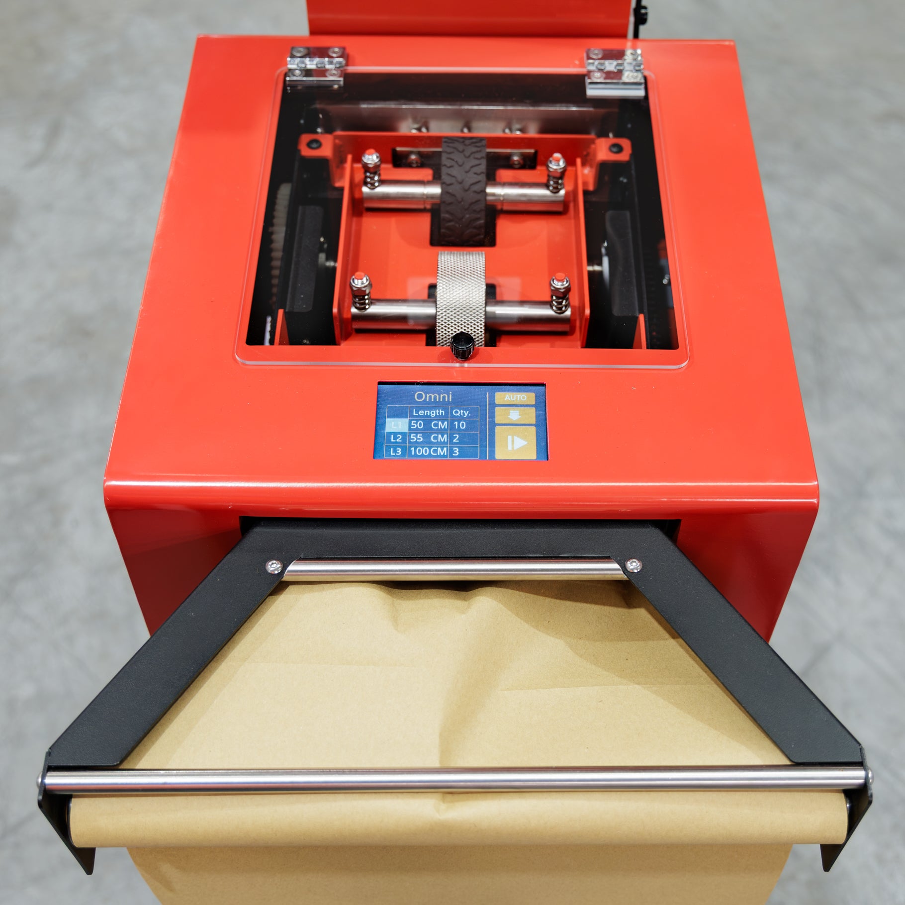 Omni PaperFil Paper Pad Cushion Machine - With hopper and Overhead Delivery - Omni Packaging 