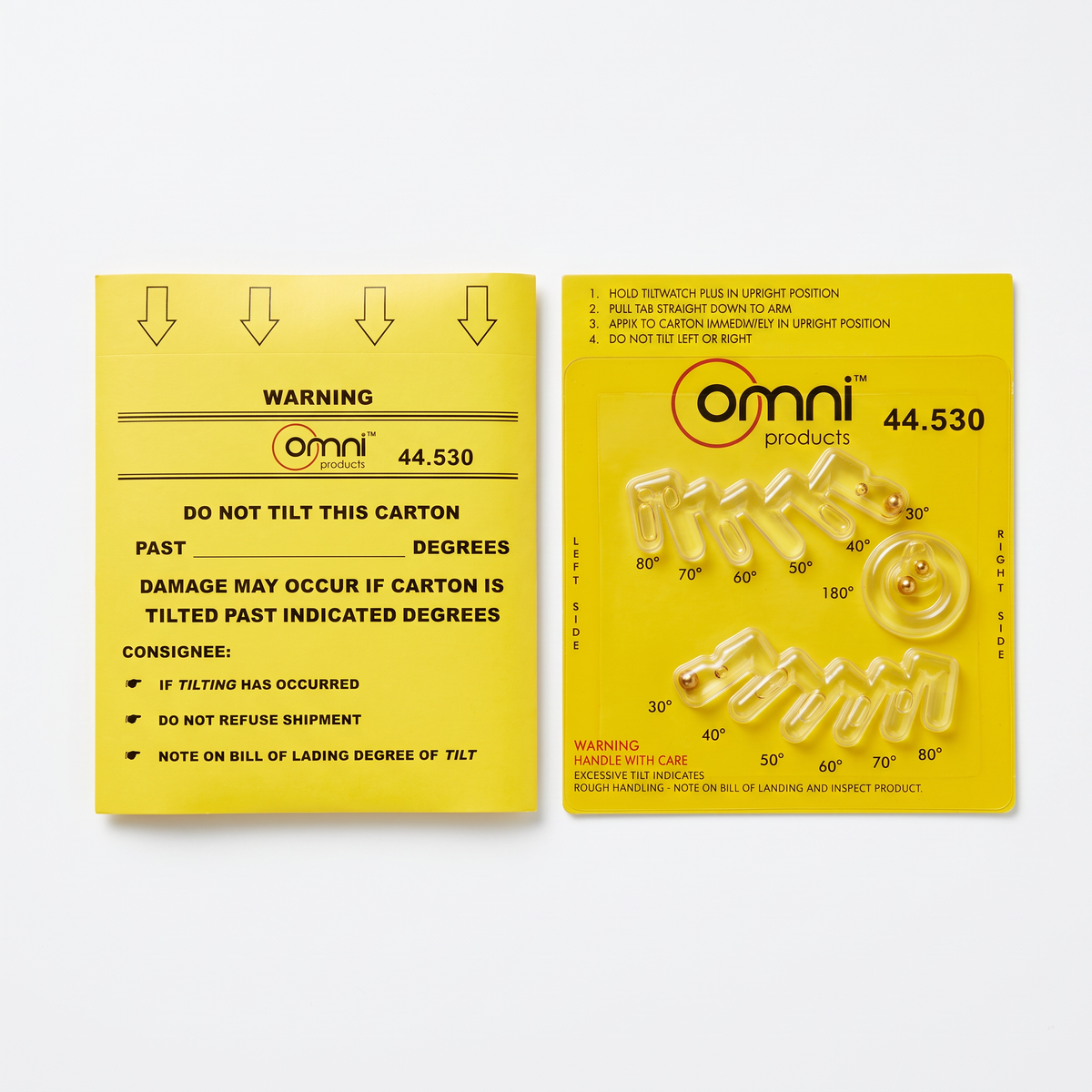 TiltWatch Indicator Yellow 120mm x 120mm - 30° to 360° - Omni Packaging 